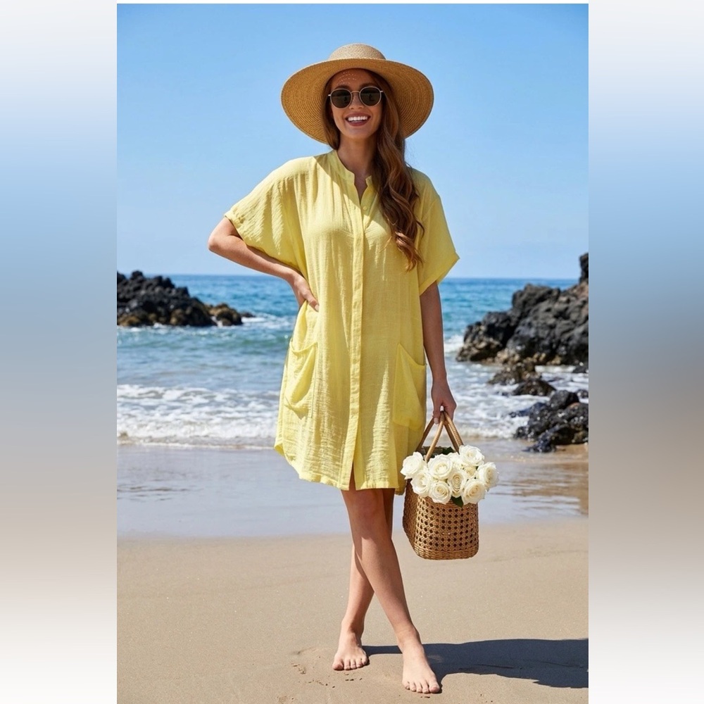 Anthropologie-Saturday Sunday Women’s Oversized Loose Yellow Top Smock Sz Large